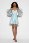 Buy_Tisharth by Shivani_Blue 100% Polyester Plain Sweetheart Off Shoulder Skater Dress_at_Aza_Fashions