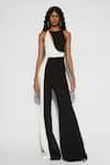 Buy_Tisharth by Shivani_Black 100% Polyester Plain Round Color Block Backless Jumpsuit _at_Aza_Fashions