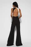 Shop_Tisharth by Shivani_Black 100% Polyester Plain Round Color Block Backless Jumpsuit _at_Aza_Fashions