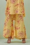 Grass & Sunshine_Yellow Viscose Printed Floral Halter Blossom Kurta And Pant Set _Online_at_Aza_Fashions