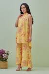 Buy_Grass & Sunshine_Yellow Viscose Printed Floral Halter Blossom Kurta And Pant Set _Online_at_Aza_Fashions