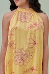 Shop_Grass & Sunshine_Yellow Viscose Printed Floral Halter Blossom Kurta And Pant Set _Online_at_Aza_Fashions