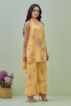 Grass & Sunshine_Yellow Viscose Printed Floral Halter Blossom Kurta And Pant Set _at_Aza_Fashions