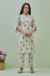 Buy_Grass & Sunshine_Off White Modal Printed Floral Notched Kurta And Pant Set _at_Aza_Fashions