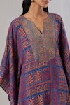 Buy_Grass & Sunshine_Purple Viscose Printed Floral Notched Kaftan And Pant Set _Online_at_Aza_Fashions