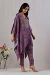 Grass & Sunshine_Purple Viscose Printed Floral Notched Kaftan And Pant Set _at_Aza_Fashions