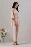 Buy_Grass & Sunshine_Pink Cotton Embroidered Broderie Anglasie Round Top And Pant Set 