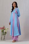 Grass & Sunshine_Blue Viscose Satin Thread V Neck Solid Angrakha Kurta And Pant Set _Online_at_Aza_Fashions