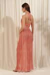 Shop_RIRASA_Pink Georgette Print Floral Halter Neck Crop Top With Slit Skirt_at_Aza_Fashions