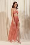Buy_RIRASA_Pink Georgette Print Floral Halter Neck Crop Top With Slit Skirt_Online_at_Aza_Fashions