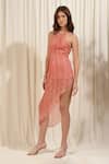 Buy_RIRASA_Pink Georgette Print Floral Halter Neck Lantana Asymmetric Dress_at_Aza_Fashions