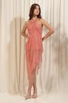RIRASA_Pink Georgette Print Floral Halter Neck Lantana Asymmetric Dress_Online_at_Aza_Fashions