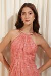 Shop_RIRASA_Pink Georgette Print Floral Halter Neck Lantana Asymmetric Dress_Online_at_Aza_Fashions