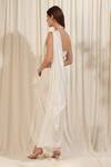 Shop_RIRASA_Ivory Lurex Georgette Embellished Shimmer Slit Pre-draped Saree With Blouse _at_Aza_Fashions