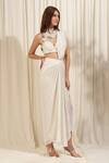 Shop_RIRASA_Ivory Lurex Georgette Embellished Shimmer Slit Pre-draped Saree With Blouse _Online_at_Aza_Fashions