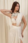 RIRASA_Ivory Lurex Georgette Embellished Shimmer Slit Pre-draped Saree With Blouse _at_Aza_Fashions