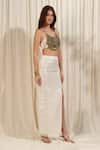 RIRASA_Ivory Lurex Georgette Embellished Textured Shimmer Slit Skirt With Ghunghroo_Online_at_Aza_Fashions