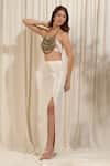 Buy_RIRASA_Ivory Lurex Georgette Embellished Textured Shimmer Slit Skirt With Ghunghroo_Online_at_Aza_Fashions