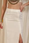 Shop_RIRASA_Ivory Lurex Georgette Embellished Textured Shimmer Slit Skirt With Ghunghroo_Online_at_Aza_Fashions