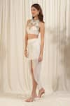 RIRASA_Ivory Lurex Georgette Embellished Textured Shimmer Layered Skirt With Crop Top _Online_at_Aza_Fashions