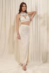 Buy_RIRASA_Ivory Lurex Georgette Embellished Textured Round Slit Skirt With Crop Top_Online_at_Aza_Fashions