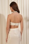 Shop_RIRASA_Ivory Lurex Georgette Embellished Textured Round Slit Skirt With Crop Top_Online_at_Aza_Fashions