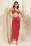 Buy_RIRASA_Coral Chiffon Solid Cape Open Asymmetric Draped Skirt Set 