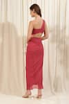 Shop_RIRASA_Coral Chiffon Solid Cape Open Asymmetric Draped Skirt Set 