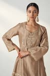 Buy_Studio Bagechaa_Brown Chanderi Lining Shantoon Pihu Damask Dori Short Kurta With Tulip Pant _Online_at_Aza_Fashions