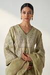 Buy_Studio Bagechaa_Green Chanderi Lining Cotton Embroidery Roop Gullista Dori Kurta Pant Set _Online_at_Aza_Fashions