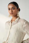 Buy_Studio Bagechaa_Ivory Georgette Embroidery Ambrosia Collar Neck Vani Shirt Pant Set _Online_at_Aza_Fashions