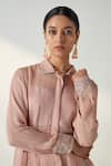 Studio Bagechaa_Pink Georgette Embroidery Ambrosia Collar Neck Vani Blossom Era Shirt Pant Set _Online_at_Aza_Fashions