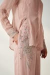 Buy_Studio Bagechaa_Pink Georgette Embroidery Ambrosia Collar Neck Vani Blossom Era Shirt Pant Set _Online_at_Aza_Fashions