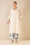 Shivani Bhargava_Ivory Chanderi Plain Notched Pintuck Choga _Online_at_Aza_Fashions