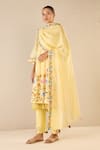 Shop_Shivani Bhargava_Yellow Chanderi, Cotton Embroidery Round Neck Gardenia Charm Kurta Pant Set _Online_at_Aza_Fashions