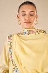 Shivani Bhargava_Yellow Chanderi, Cotton Embroidery Round Neck Gardenia Charm Kurta Pant Set _at_Aza_Fashions