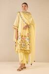 Buy_Shivani Bhargava_Yellow Chanderi, Cotton Embroidery Round Neck Gardenia Charm Kurta Pant Set _at_Aza_Fashions