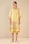 Buy_Shivani Bhargava_Yellow Chanderi Embroidered Floral Round Gardenia Charm Kurta _at_Aza_Fashions