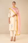 Shivani Bhargava_Ivory Chanderi Applique Embroidered Floral Round Petal Patch Kurta _Online_at_Aza_Fashions