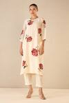 Buy_Shivani Bhargava_Ivory Chanderi Applique Embroidered Floral Round Royal Rose Kurta _Online_at_Aza_Fashions