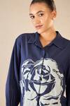 Shop_Shivani Bhargava_Blue Cotton Applique Stand Collar Rose Dream Shirt _Online_at_Aza_Fashions
