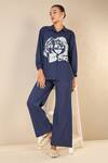 Shivani Bhargava_Blue Cotton Applique Stand Collar Rose Dream Shirt _at_Aza_Fashions