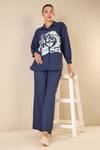 Buy_Shivani Bhargava_Blue Cotton Applique Stand Collar Rose Dream Shirt _at_Aza_Fashions