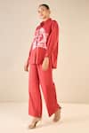 Buy_Shivani Bhargava_Red Cotton Applique Stand Collar Rose Dream Shirt With Flared Pant _Online_at_Aza_Fashions