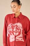 Shop_Shivani Bhargava_Red Cotton Applique Stand Collar Rose Dream Shirt With Flared Pant _Online_at_Aza_Fashions