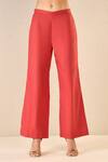 Shop_Shivani Bhargava_Red Cotton Applique Stand Collar Rose Dream Shirt With Flared Pant 
