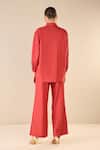 Shop_Shivani Bhargava_Red Cotton Applique Stand Collar Rose Dream Shirt With Flared Pant _at_Aza_Fashions