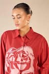 Shop_Shivani Bhargava_Red Cotton Patchwork Stand Collar Rose Dream Shirt _Online_at_Aza_Fashions