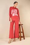 Shivani Bhargava_Red Cotton Patchwork Stand Collar Rose Dream Shirt _at_Aza_Fashions