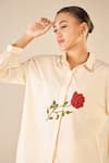 Shivani Bhargava_Ivory Cotton Embroidered Bead Stand Collar Rose Shirt With Flared Pant _at_Aza_Fashions